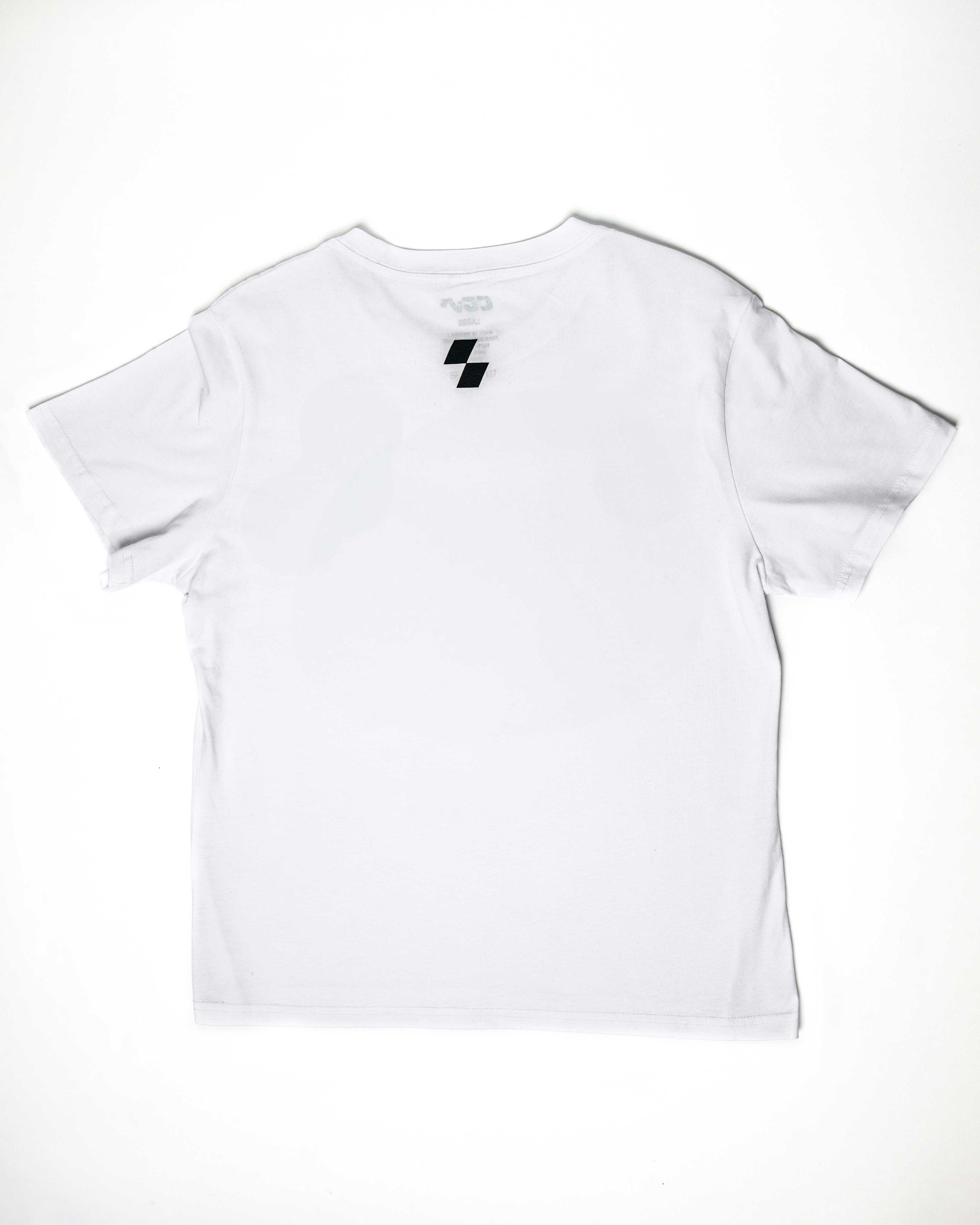 T-shirt blanc à plat, dos visible sans imprimé, mettant en avant la coupe classique.